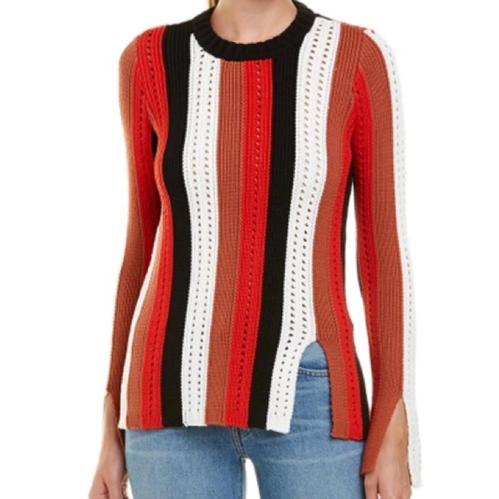 NWT Derek Lam 10 Crosby Striped Pointelle Slit Sweater Seen in Vogue